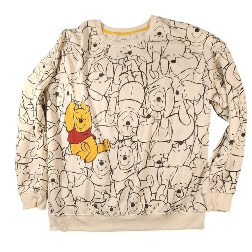 Disney Winnie The Pooh Sweatshirt Womens Medium White Allover Graphic Pullover